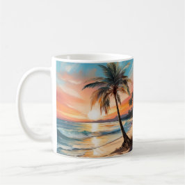 Caneca De Café Árvore Palm Na Pintura Em Praia