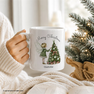 Caneca De Café Árvore Personalizada de Decoração de Fadas de Nata