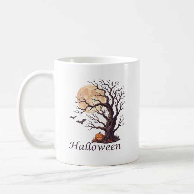 Caneca De Café Árvore Retorcida de Halloween Assustadora Abóbora  (Esquerda)