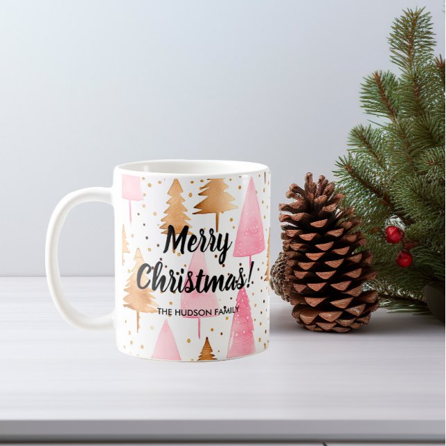 Caneca De Café Árvore Rosa Dourada Feliz de Natal (Criador carregado)