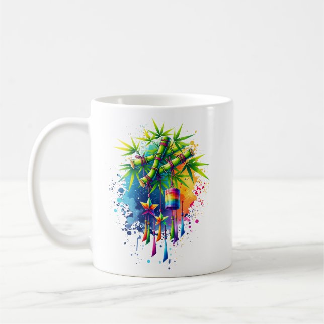 Caneca De Café Árvore Tanabata de Aquarela (Esquerda)