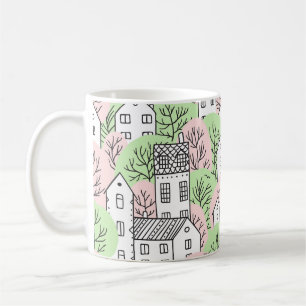 Caneca De Café Árvores, casas, paisagem primavera