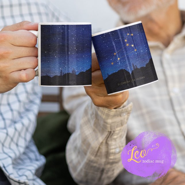 Caneca De Café Árvores da Noite Estrelada Leão Constelação do Zod (Criador carregado)