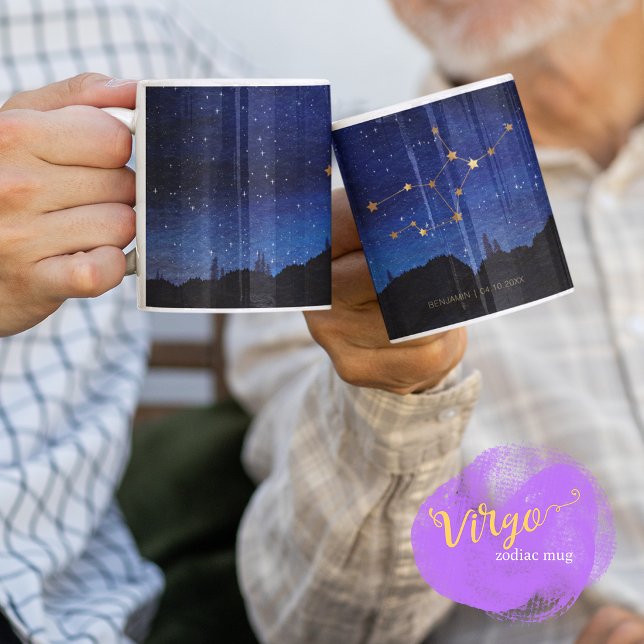 Caneca De Café Árvores da Noite Estrelada Ouro Virgem Constelação (Criador carregado)