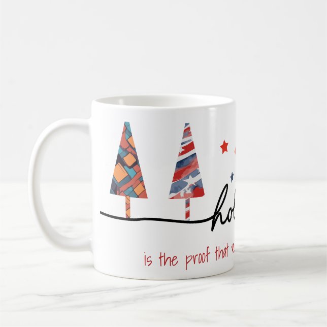 Caneca De Café Árvores de Férias Geométricas com Witty Subline (Esquerda)