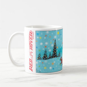 Caneca De Café Árvores de férias Red e Rover e flocos de neve c