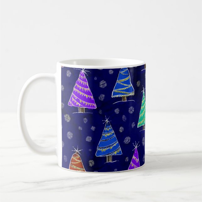 Caneca De Café Árvores de Natal Aquarela: Padrão Florestal. (Esquerda)
