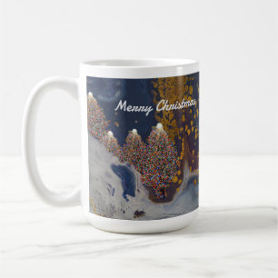 Caneca De Café Árvores de Natal Azuis e Douradas na Noite Mug