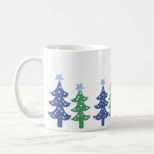 Caneca De Café Árvores de Natal Azuis e Verdes Bonitas