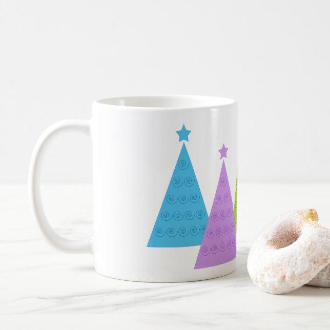 Caneca De Café Árvores de Natal Coloridas (Com Donut)