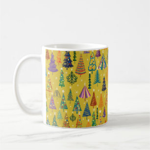 Caneca De Café Árvores de natal coloridas com padrão contínuo