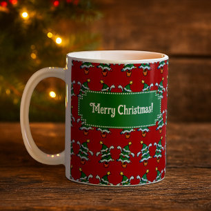 Caneca De Café Árvores de Natal Dançantes Feliz Natal! Padrão