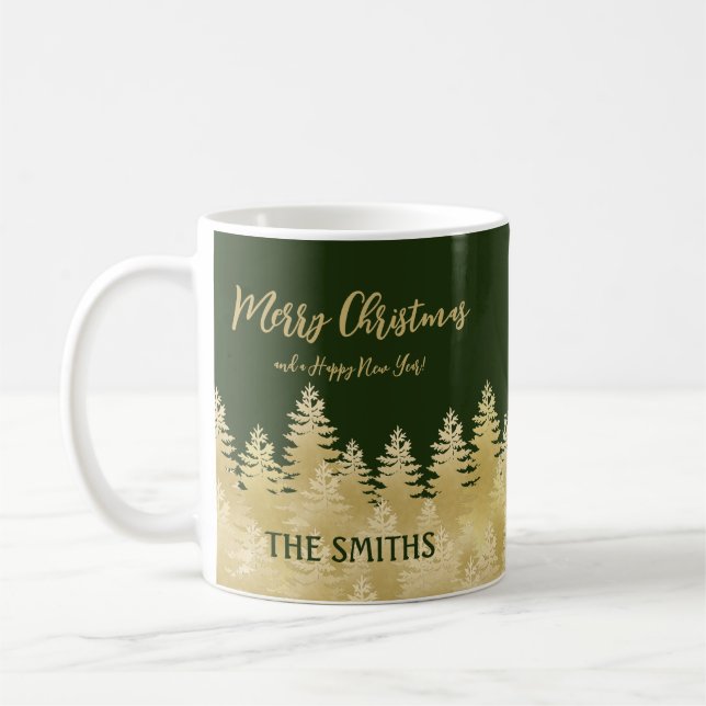 Caneca De Café Árvores de Natal de Ouro Personalizadas (Esquerda)