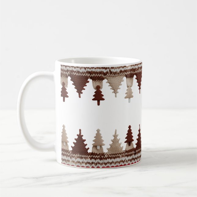 Caneca De Café Árvores de Natal de Tricô Aconchegantes Fair Isle  (Esquerda)