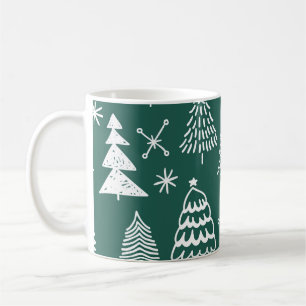 Caneca De Café Árvores de Natal desenhadas à mão, padrão de inver
