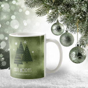 Caneca De Café Árvores de Natal e Flocos de Neve Verde ID863