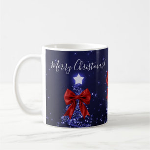 Caneca De Café Árvores de Natal Elegantes de Férias Azul-Marinho 