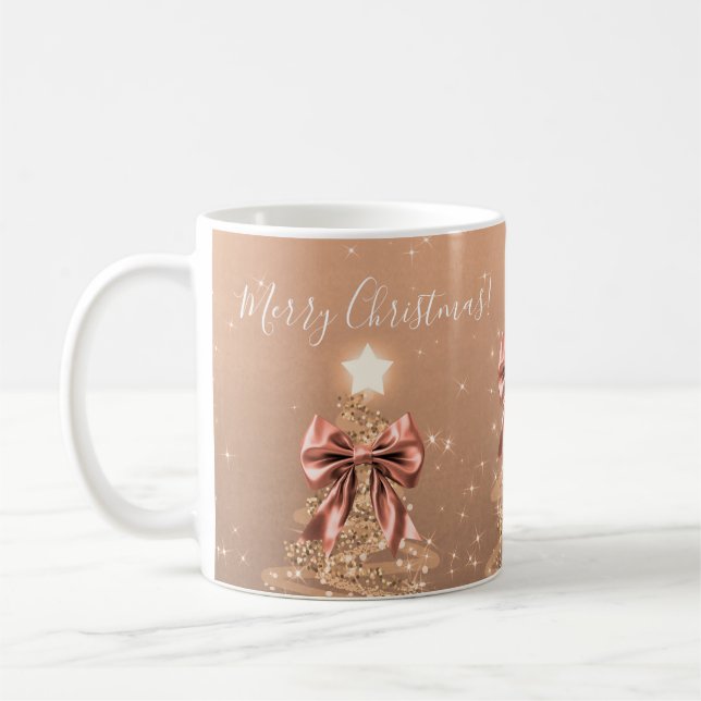 Caneca De Café Árvores de Natal Elegantes em Dourado Rosa com Laç (Esquerda)