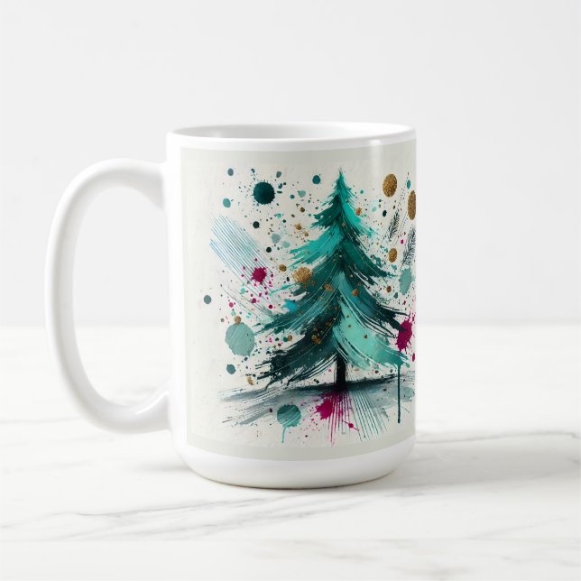 Caneca De Café Árvores de Natal em Aquarela Abstrata (Esquerda)