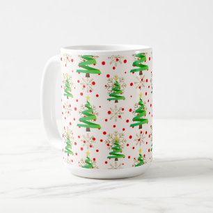 Caneca De Café Árvores de Natal & Flocos de Neve Dourados