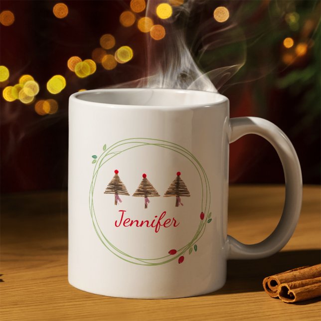 Caneca De Café Árvores de Natal Foffee Mug Wreath Design Gift (Criador carregado)