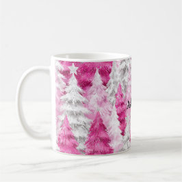 Caneca De Café Árvores de Natal, Glama Branco Rosa