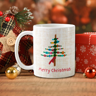 Caneca De Café Árvores de Natal Linen artesanais - Presente Festi