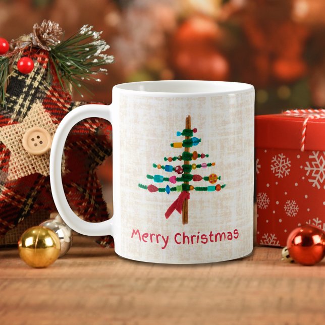 Caneca De Café Árvores de Natal Linen artesanais - Presente Festi (Criador carregado)