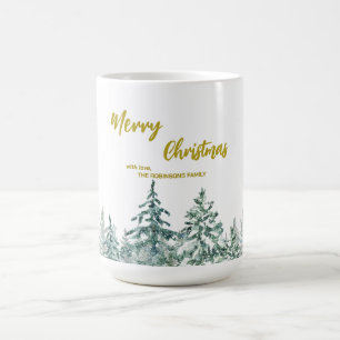 Caneca De Café Árvores de Natal Merry floresta Script Dourado mod