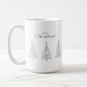 Caneca De Café Árvores de Natal Minimalistas Pretas e Brancas
