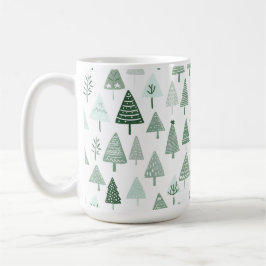 Caneca De Café Árvores de Natal modernas, brancas e verdes