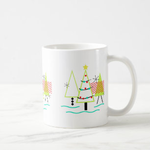Caneca De Café árvores de natal modernas de meados do século retr