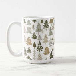 Caneca De Café Árvores de Natal Modernas - Padrão Verde-Azeitona