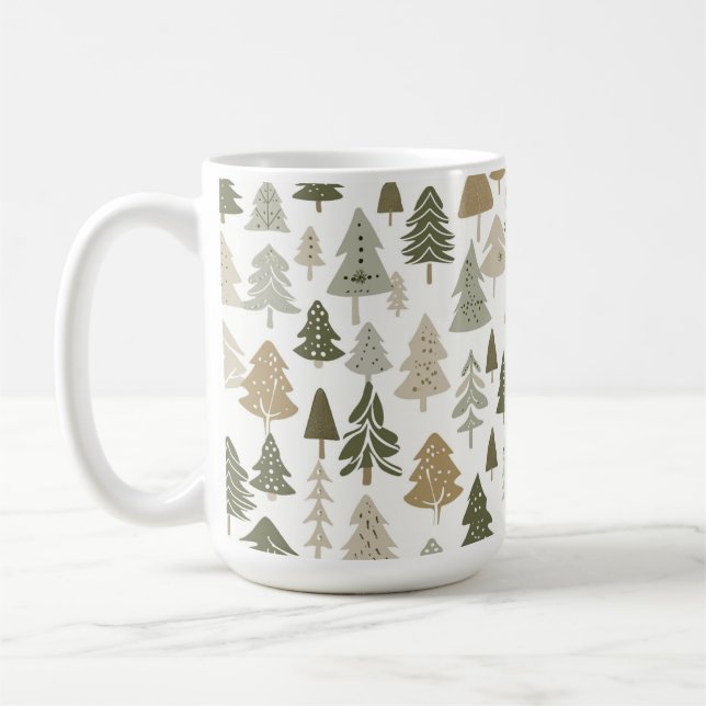 Caneca De Café Árvores de Natal Modernas - Padrão Verde-Azeitona (Esquerda)