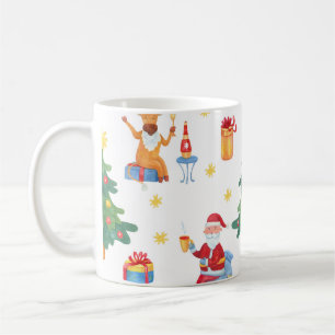 Caneca De Café Árvores de Natal, Papais noeis: padrão de aquarela