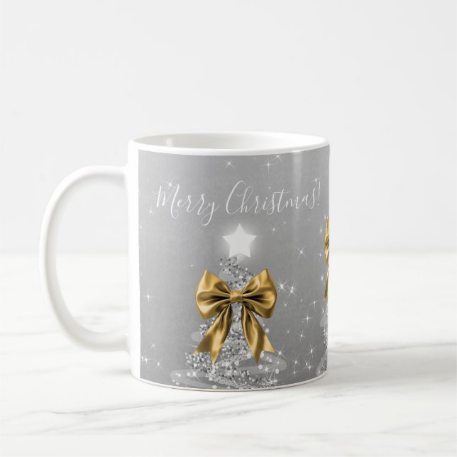 Caneca De Café Árvores de Natal Prateadas de Férias Elegantes com (Esquerda)