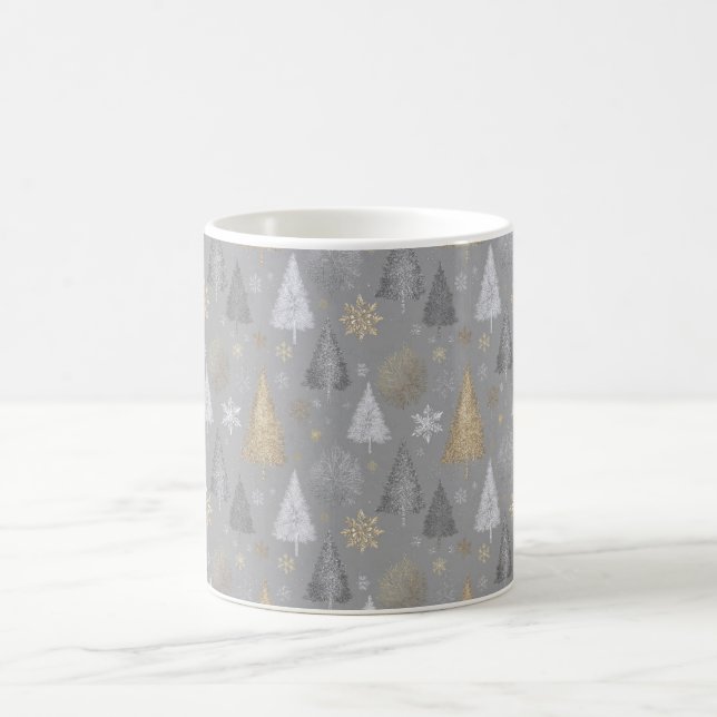 Caneca De Café Árvores de Natal Prateadas e Douradas (Centro)