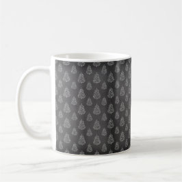 CANECA DE CAFÉ ÁRVORES DE NATAL PRETAS E BRANCAS DE FERIADO