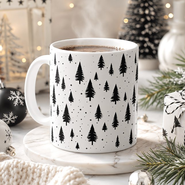 Caneca De Café Árvores de Natal Preto e Branco (Criador carregado)