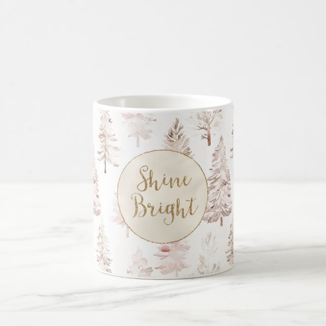 Caneca De Café Árvores de Natal rosa Douradas Brilhantes Brilhant (Centro)