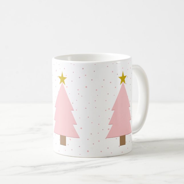 Caneca De Café Árvores de Natal Rosa E Gelado Elegante, Estrelas  (Frente Esquerda)