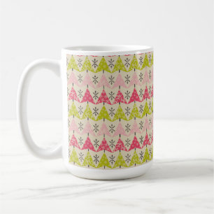 Caneca De Café Árvores de Natal rosa e verde com flocos de neve