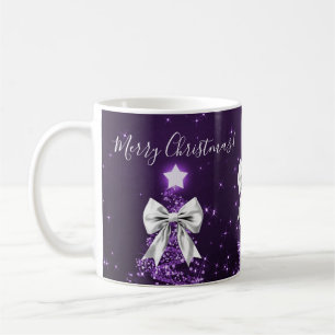 Caneca De Café Árvores de Natal Roxas Elegantes com Laços Pratead