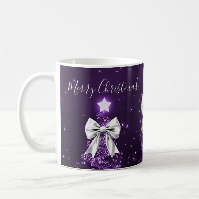 Caneca De Café Árvores de Natal Roxas Elegantes com Laços Pratead (Esquerda)