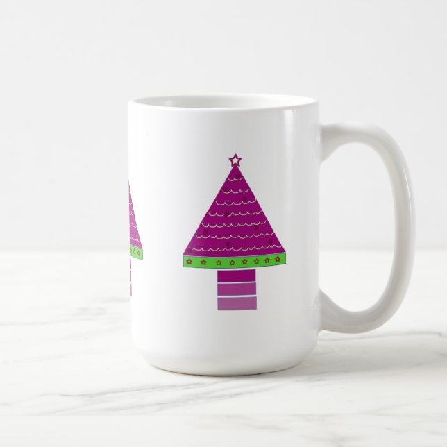 Caneca De Café Árvores de Natal Roxas Whimsical (Direita)
