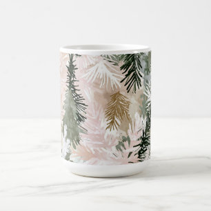 Caneca De Café Árvores de Natal verdes, cor-de-rosa abstrato