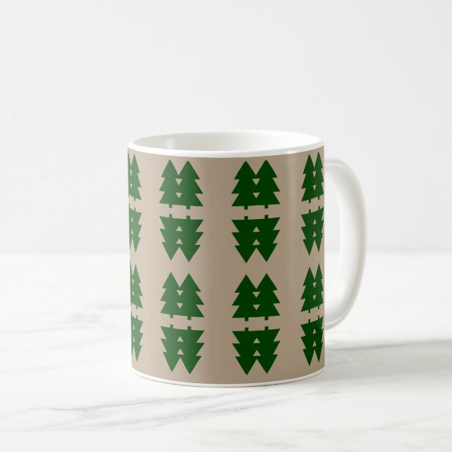 Caneca De Café Árvores de Natal verdes cor terrosa (Frente Esquerda)