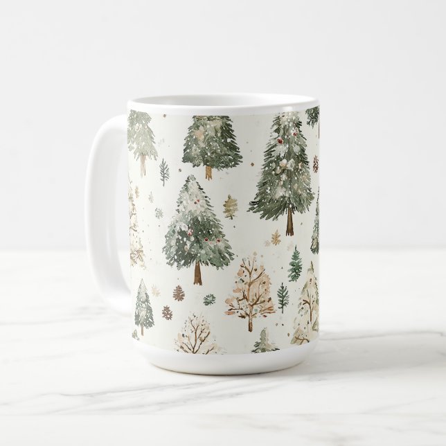 Caneca De Café Árvores de Natal Verdes Creme (Frente Esquerda)