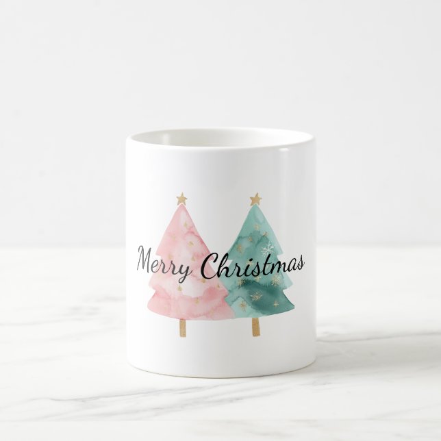 Caneca De Café Árvores de Natal Verdes Rosa (Centro)