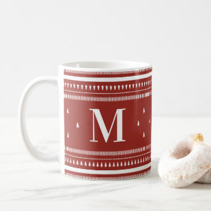 Caneca De Café Árvores de Natal Vermelhas Nórdicas e Monograma